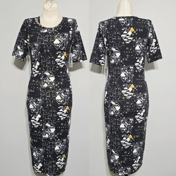 Nwt Lularoe Julia Dress XXS 00/0 Womens Black Abstract Art To Wear Tech Forward - Picture 1 of 10